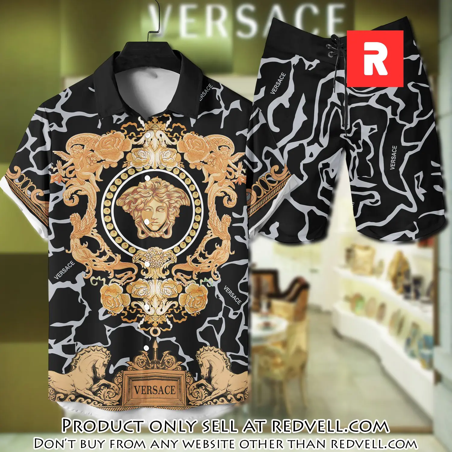 Versace luxury hawaiian shirt & short set lhs1204 rv4053543